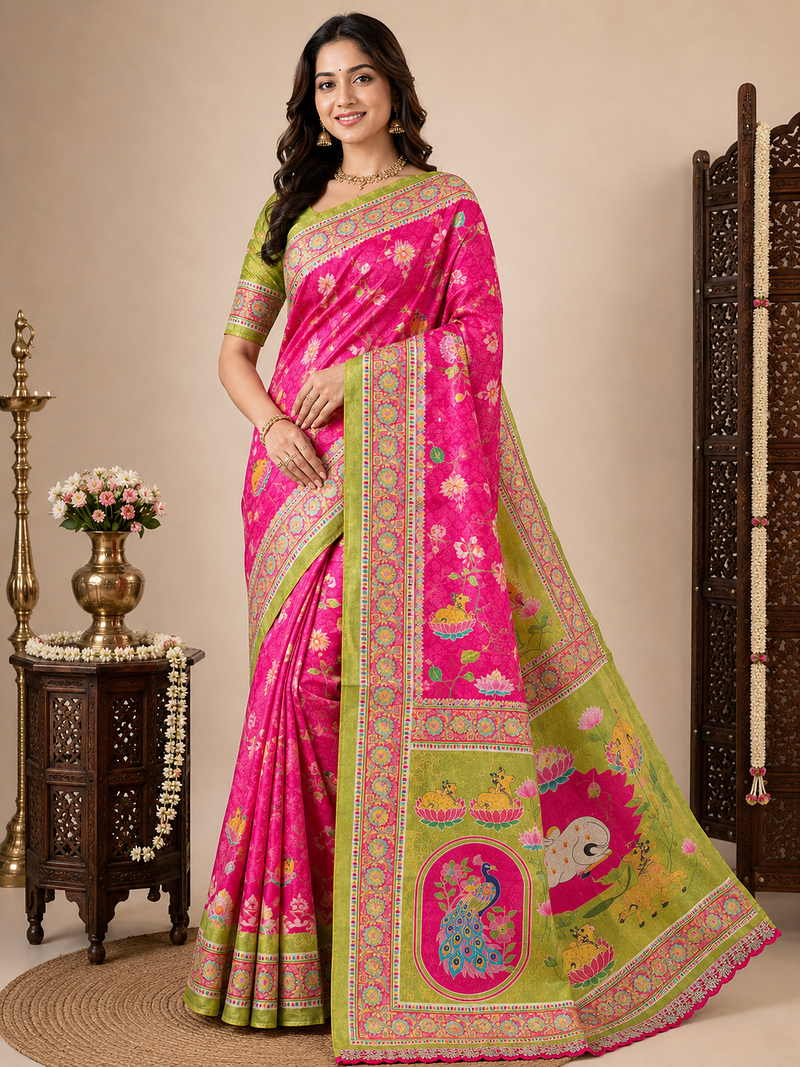 Pink Crepe Silk Saree with Blouse