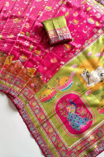 Pink Crepe Silk Saree with Blouse