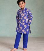 Blue floral printed cotton kurta set