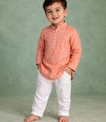 Peach printed cotton kurta set