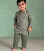 Olive green printed cotton kurta set