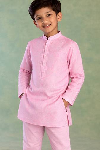 Pink printed cotton kurta set
