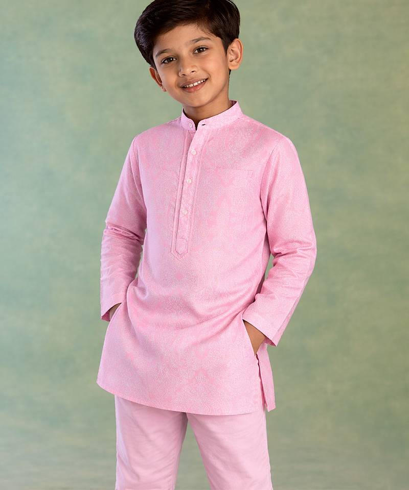Pink printed cotton kurta set