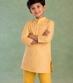 Mustard yellow printed silk kurta set