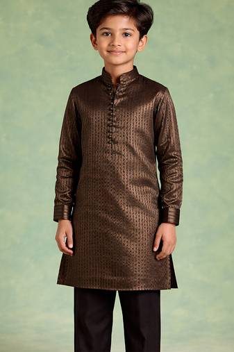 Metallic brown silk kurta set