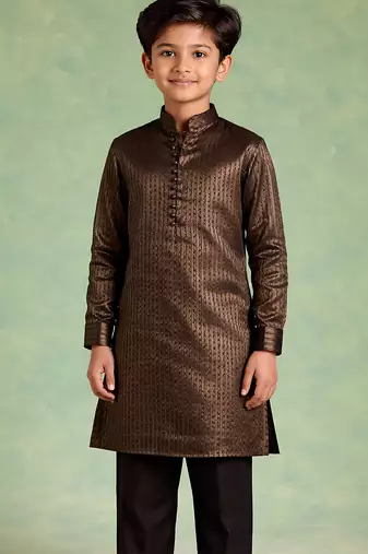 Metallic brown silk kurta set