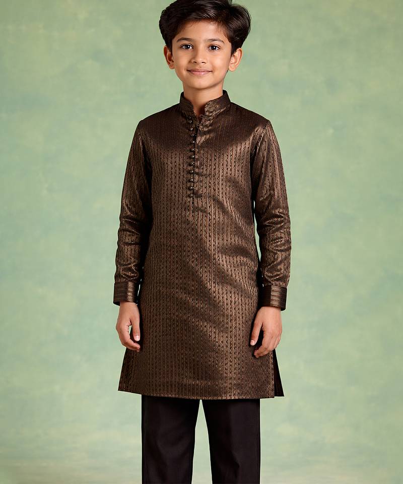 Metallic brown silk kurta set