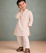 Off white embroidered brocade kurta set