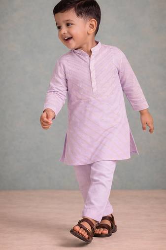 Lavender embroidered brocade kurta set