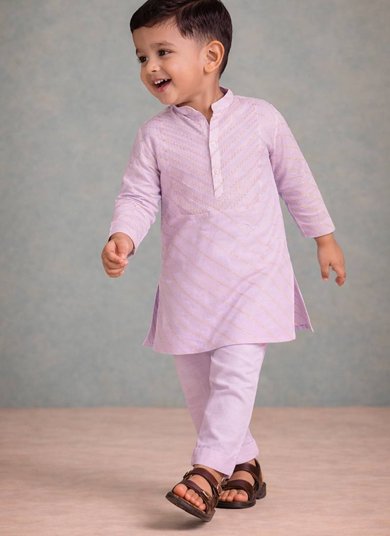 Lavender embroidered brocade kurta set
