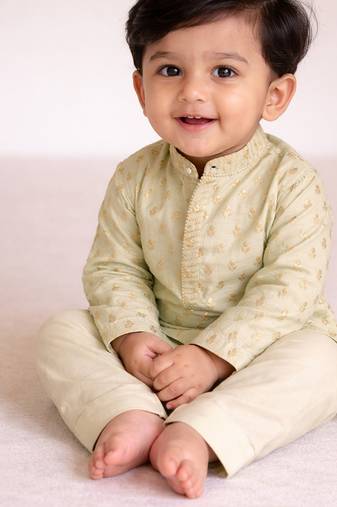 Mint green printed brocade kurta set