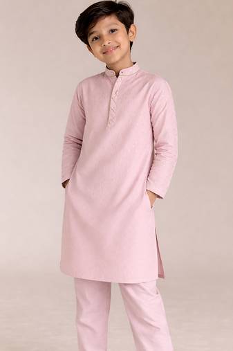 Pastel pink printed brocade kurta set
