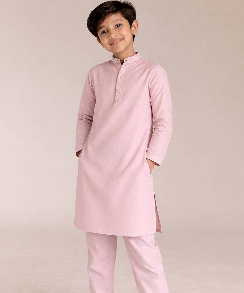 Pastel pink printed brocade kurta set