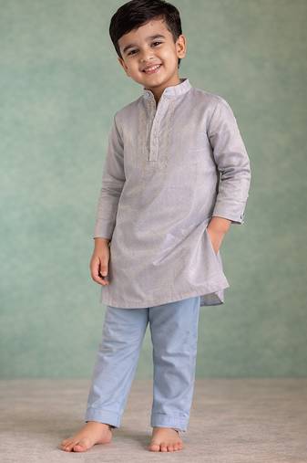 Powder blue embroidered chanderi kurta set