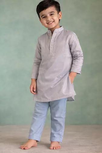 Powder blue embroidered chanderi kurta set