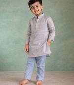 Powder blue embroidered chanderi kurta set