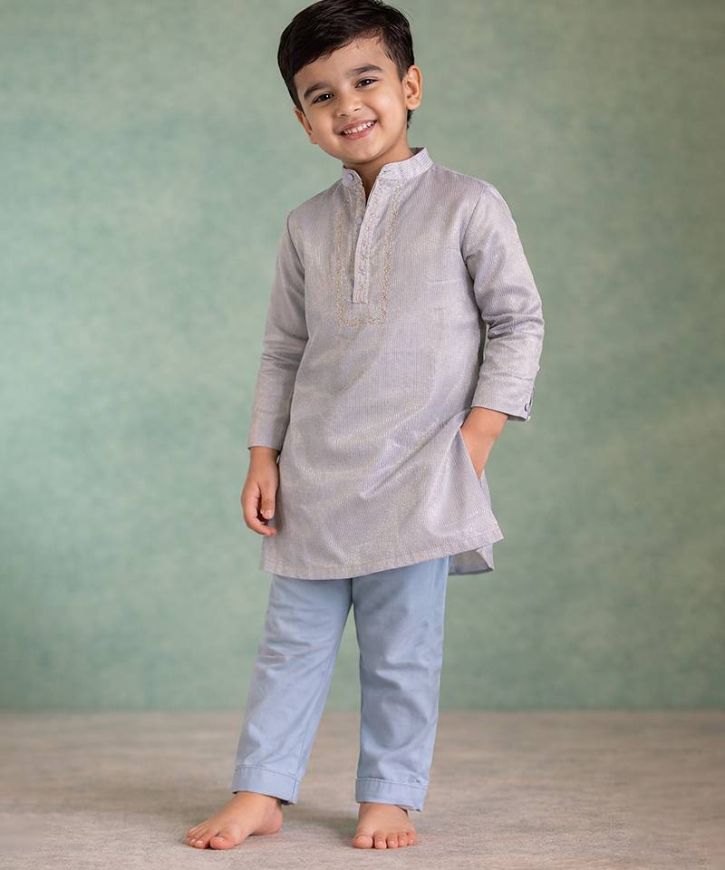 Powder blue embroidered chanderi kurta set