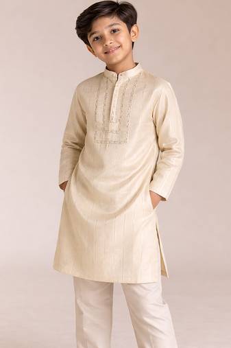 Champagne gold embroidered chanderi kurta set