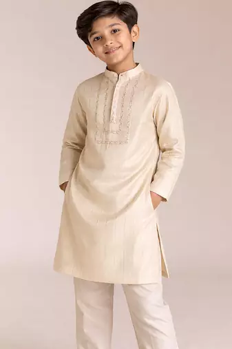 Champagne gold embroidered chanderi kurta set