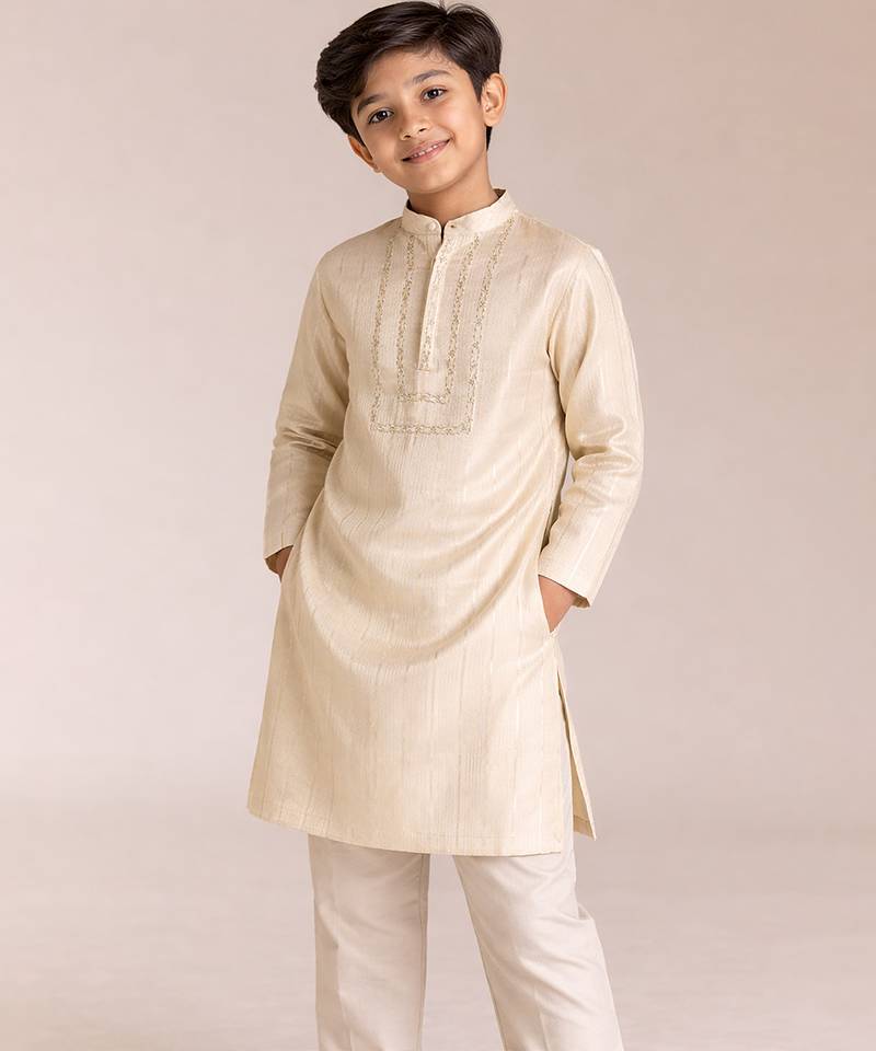 Champagne gold embroidered chanderi kurta set