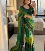 Green Color sequence embroidery work chiffon Saree