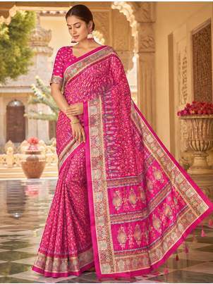 Rani Pink Dola Silk Blend Saree with Blouse 1