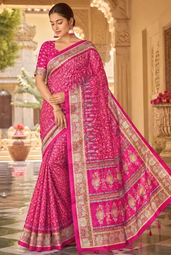 Rani Pink Dola Silk Blend Saree with Blouse