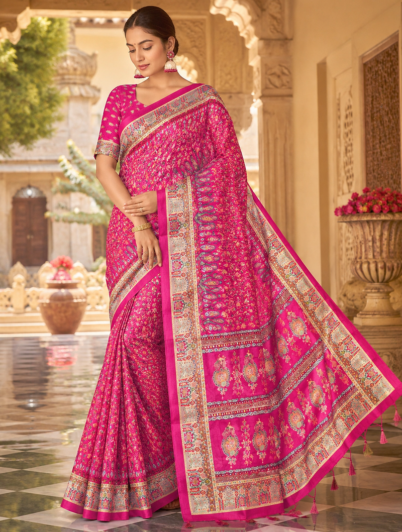 Rani Pink Dola Silk Blend Saree with Blouse