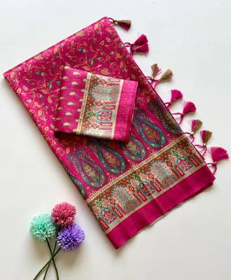 Rani Pink Dola Silk Blend Saree with Blouse 3