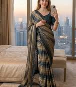 Grey Color sequence embroidery work chiffon Saree