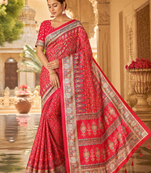Red Dola Silk Blend Saree with Blouse