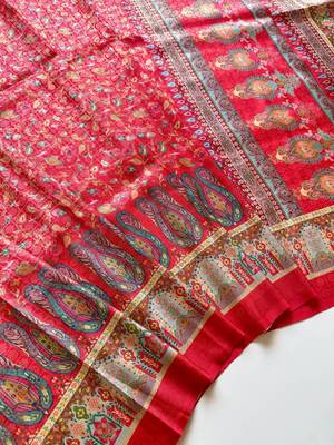 Red Dola Silk Blend Saree with Blouse 4