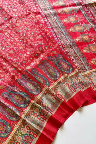 Red Dola Silk Blend Saree with Blouse