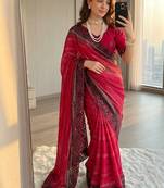 Rani Pink Color sequence embroidery work chiffon Saree