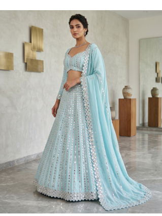 Baby Blue Heavy Foil Mirror Work Lehenga Choli Set for Women 1