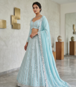 Baby Blue Heavy Foil Mirror Work Lehenga Choli Set for Women