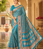 Teal Color Silk Blend Saree with Blouse