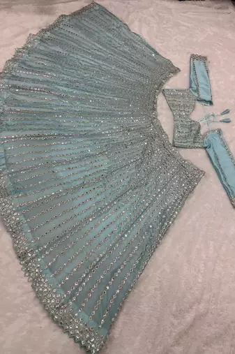 Baby Blue Heavy Foil Mirror Work Lehenga Choli Set for Women