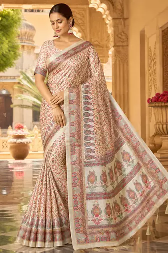 White Color Dola Silk Blend Saree