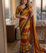 Yellow Color sequence embroidery work chiffon Saree