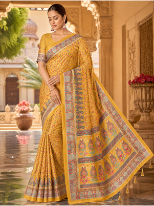 Yellow Color Dola Silk Blend Saree 1
