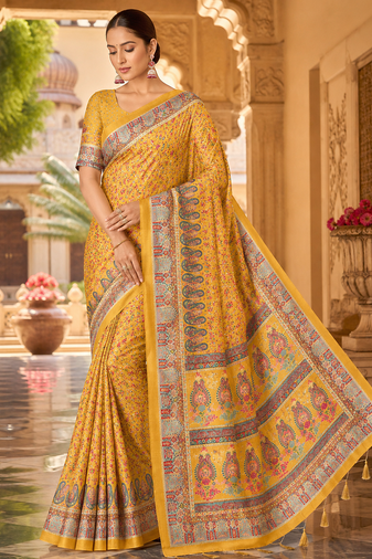 Yellow Color Dola Silk Blend Saree
