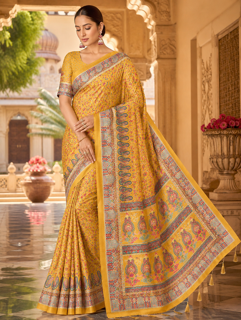 Yellow Color Dola Silk Blend Saree