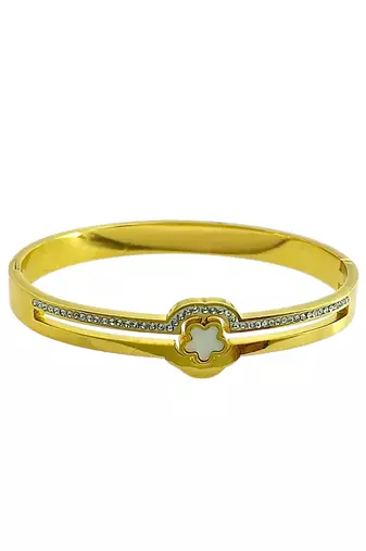 Gold plated anti tarnish cz clover shape bracelet