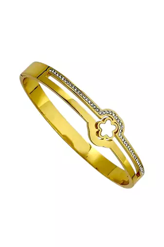 Gold plated anti tarnish cz clover shape bracelet