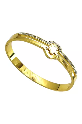 Gold plated anti tarnish cz clover shape bracelet