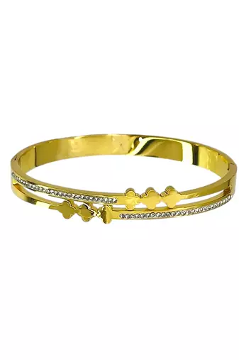 Gold plated anti tarnish cz clover cut out bracelet