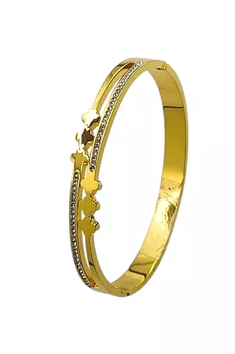 Gold plated anti tarnish cz clover cut out bracelet