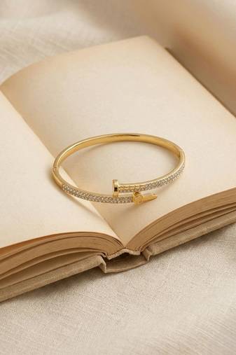 Gold plated anti tarnish cz nail design bracelet