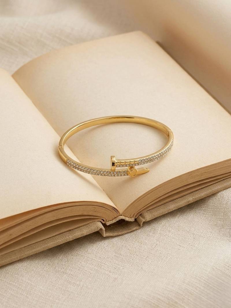 Gold plated anti tarnish cz nail design bracelet
